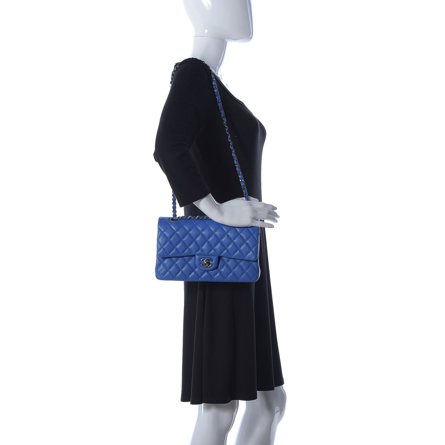 Chanel Caviar Quilted Medium Double Flap Blue 2 of 13