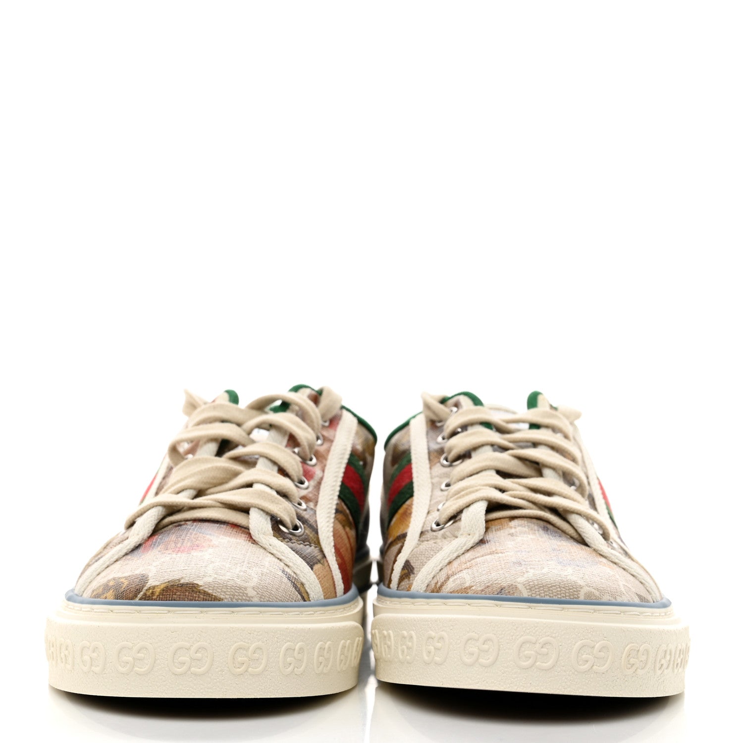 Gucci GG Supreme Monogram Water Flora Web Womens 1977 Tennis Sneakers 39 Beige White Multicolor Mystic White 2 of 7