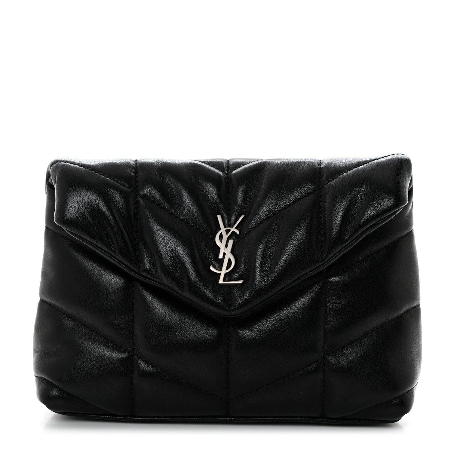 Saint Laurent Lambskin Monogram Loulou Puffer Pouch Clutch Black 1 of 8