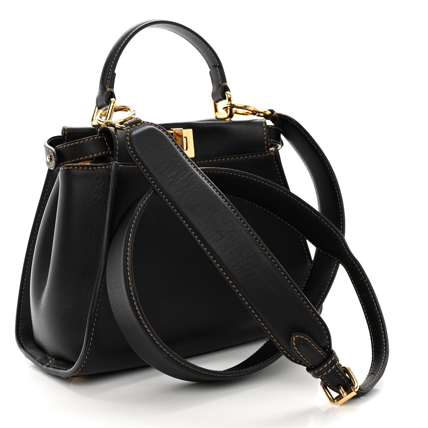 Fendi Vitello King Canvas Chinese New Year Tiger Embroidered Mini Peekaboo Iconic Satchel Black Dark Yellow 3 of 10