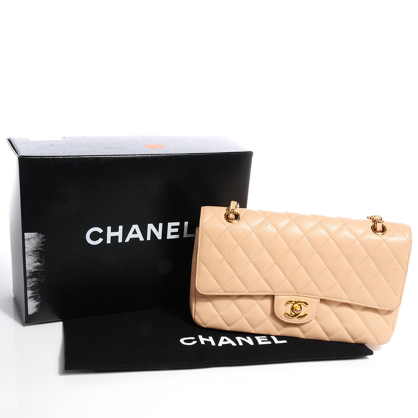 Caviar Quilted Medium Double Flap Beige Clair
