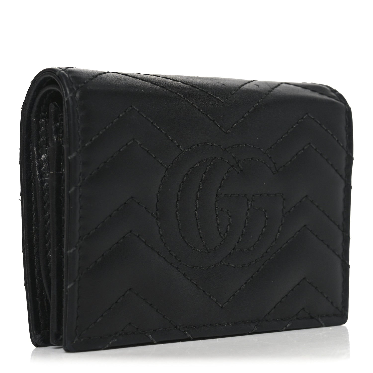Gucci Calfskin Matelasse GG Marmont Card Case Wallet Black 1864205