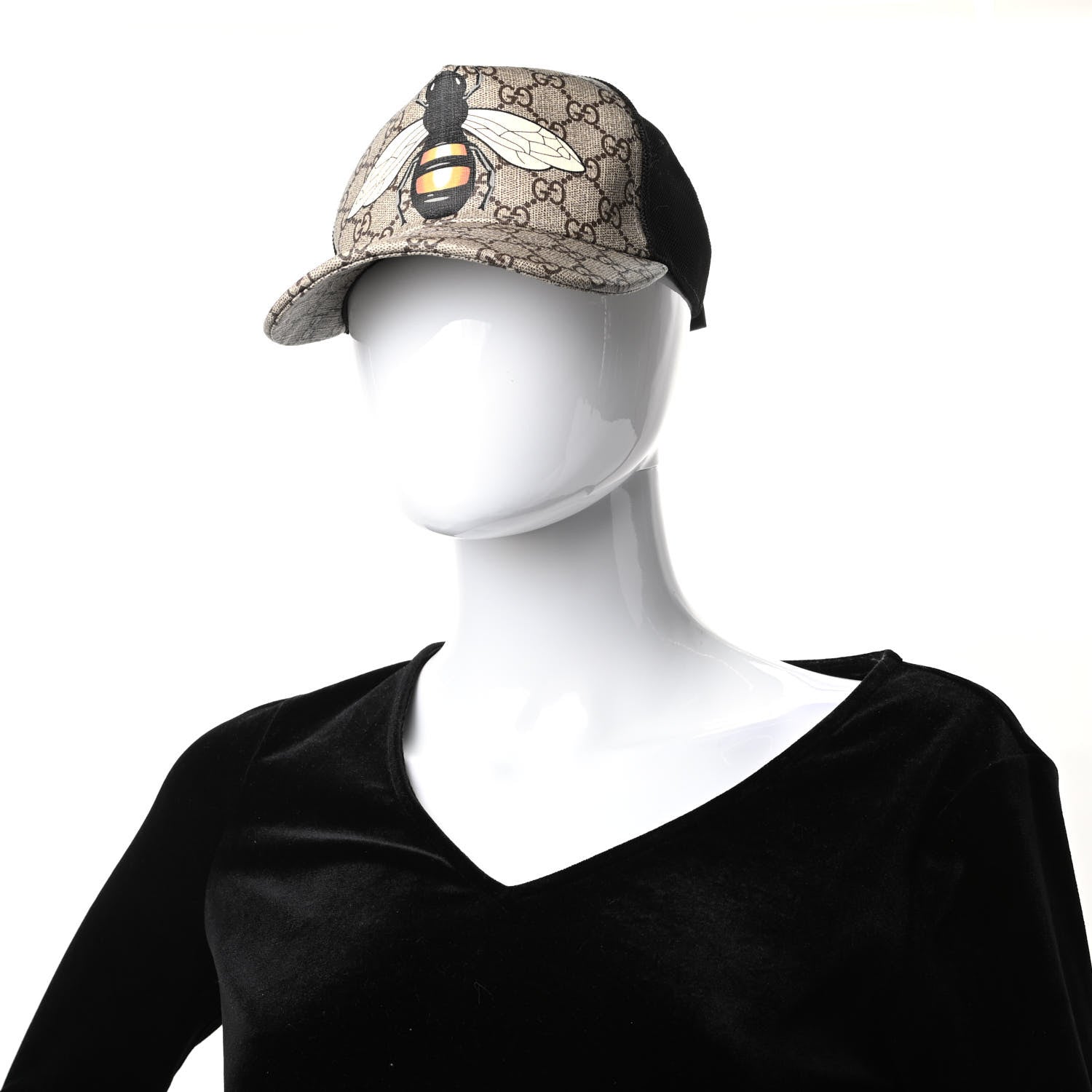 Gucci GG Supreme Monogram Bee Print Baseball Hat XS Beige 2 of 7
