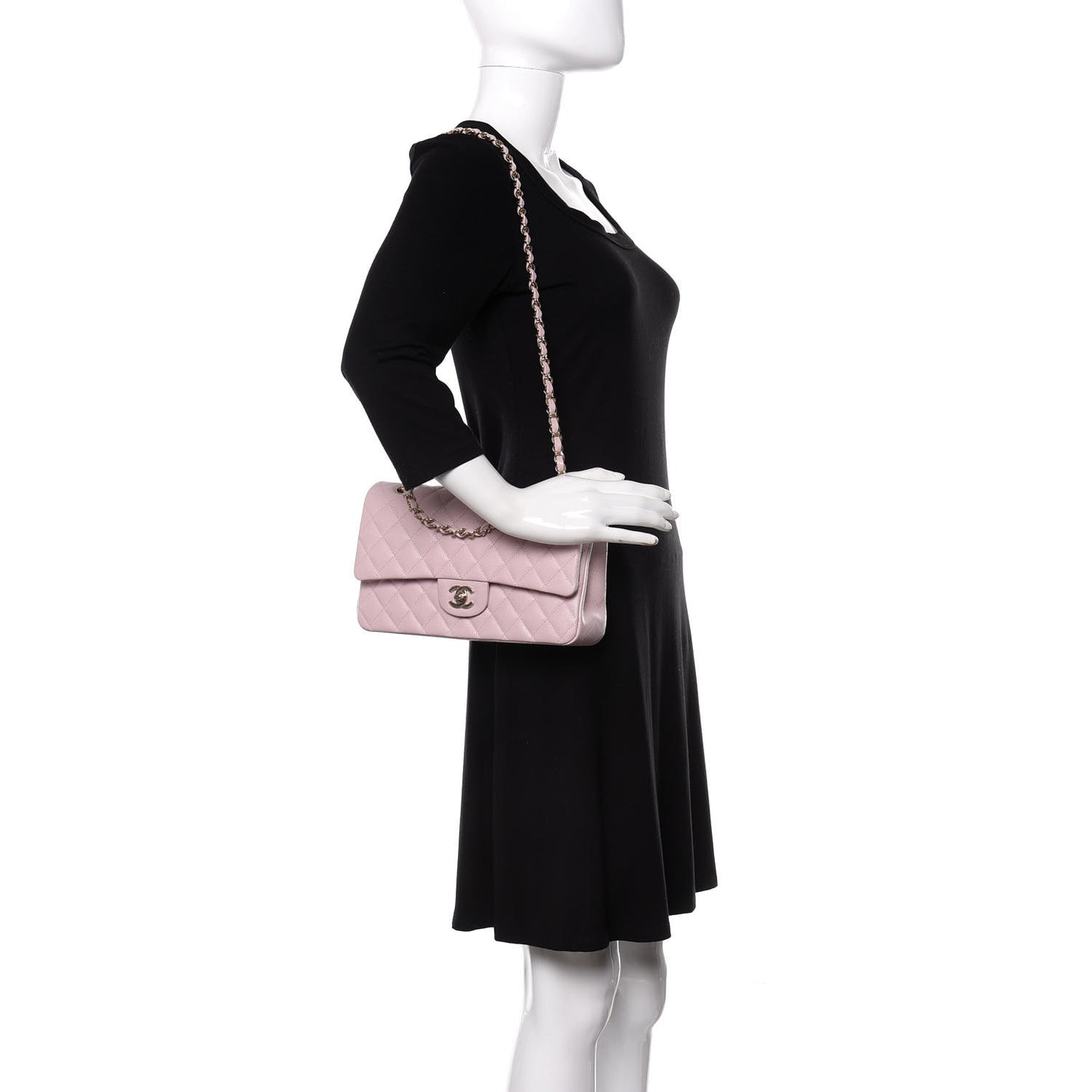 Caviar Quilted Medium Double Flap Light Pink