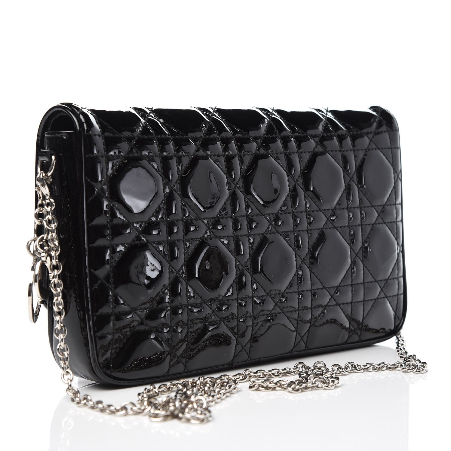Christian Dior Patent Cannage Wallet on Chain Pouch Black 3 of 8