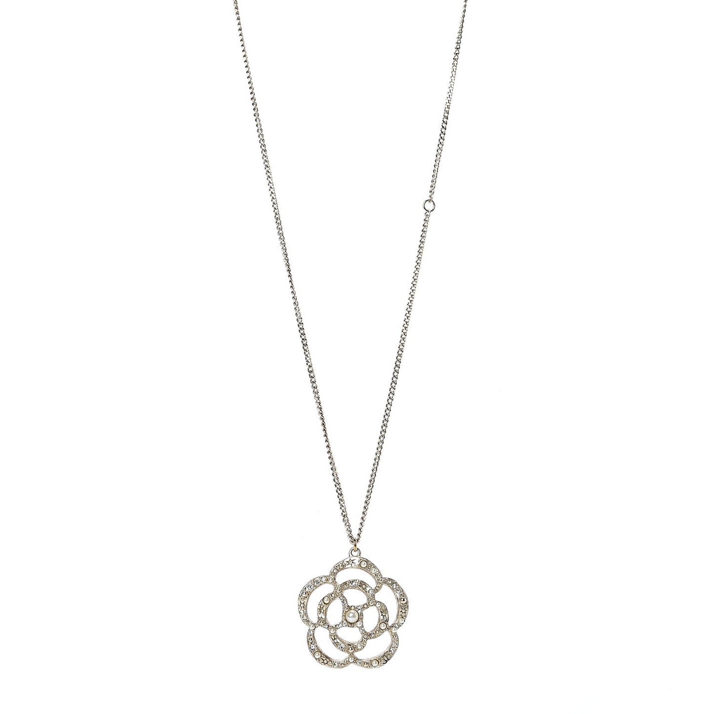 Pearl Crystal Large Camellia Pendant Necklace Light Gold