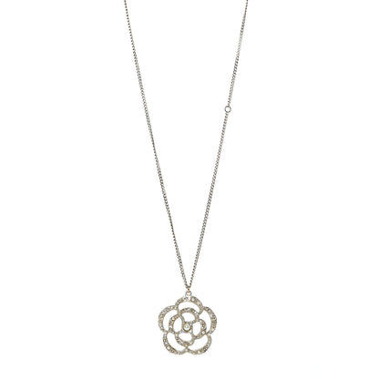 Chanel Pearl Crystal Large Camellia Pendant Necklace Light Gold 1 of 5