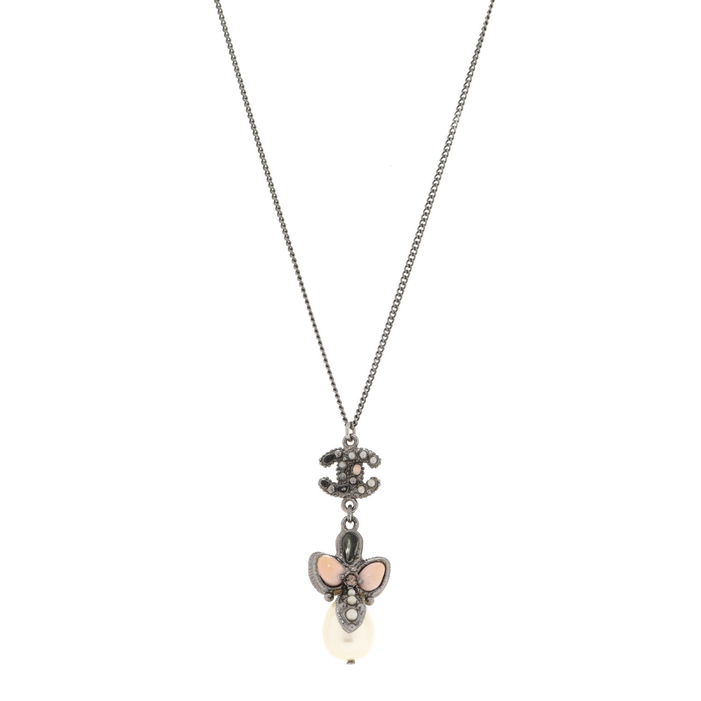Ruthenium Pearl CC Drop Necklace