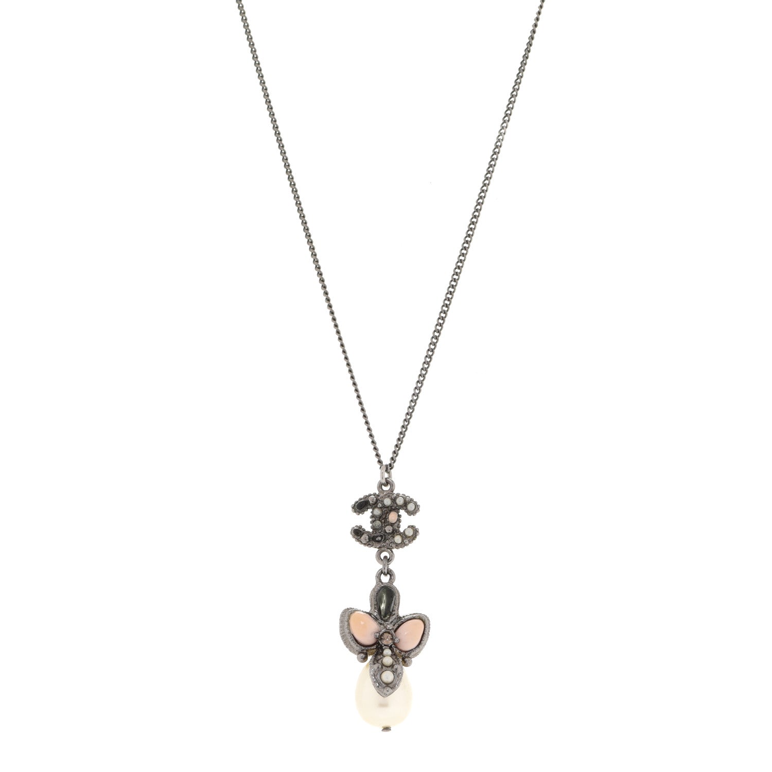 Chanel Ruthenium Pearl CC Drop Necklace 1 of 6