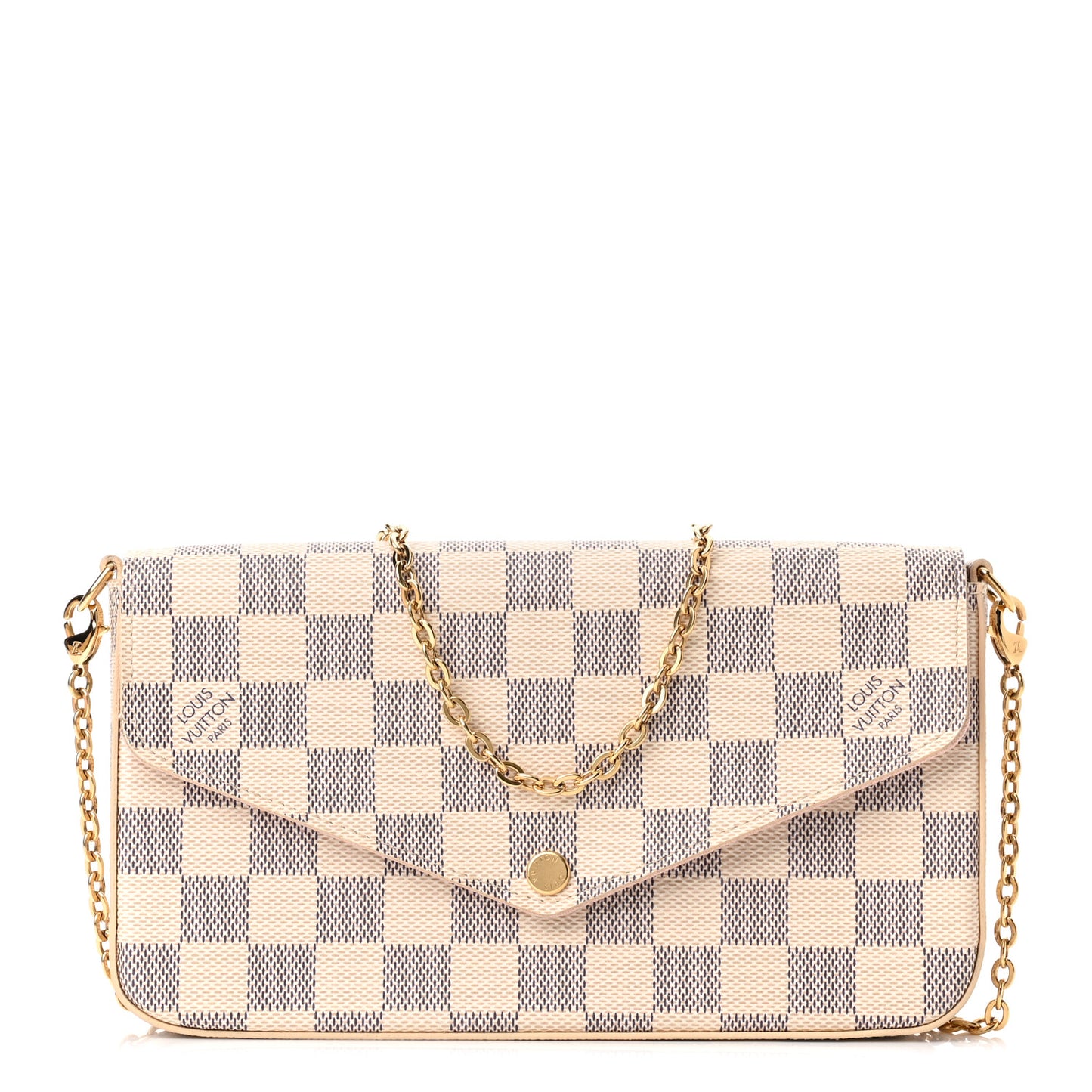 Damier Azur Pochette Felicie Chain Wallet Rose Ballerine
