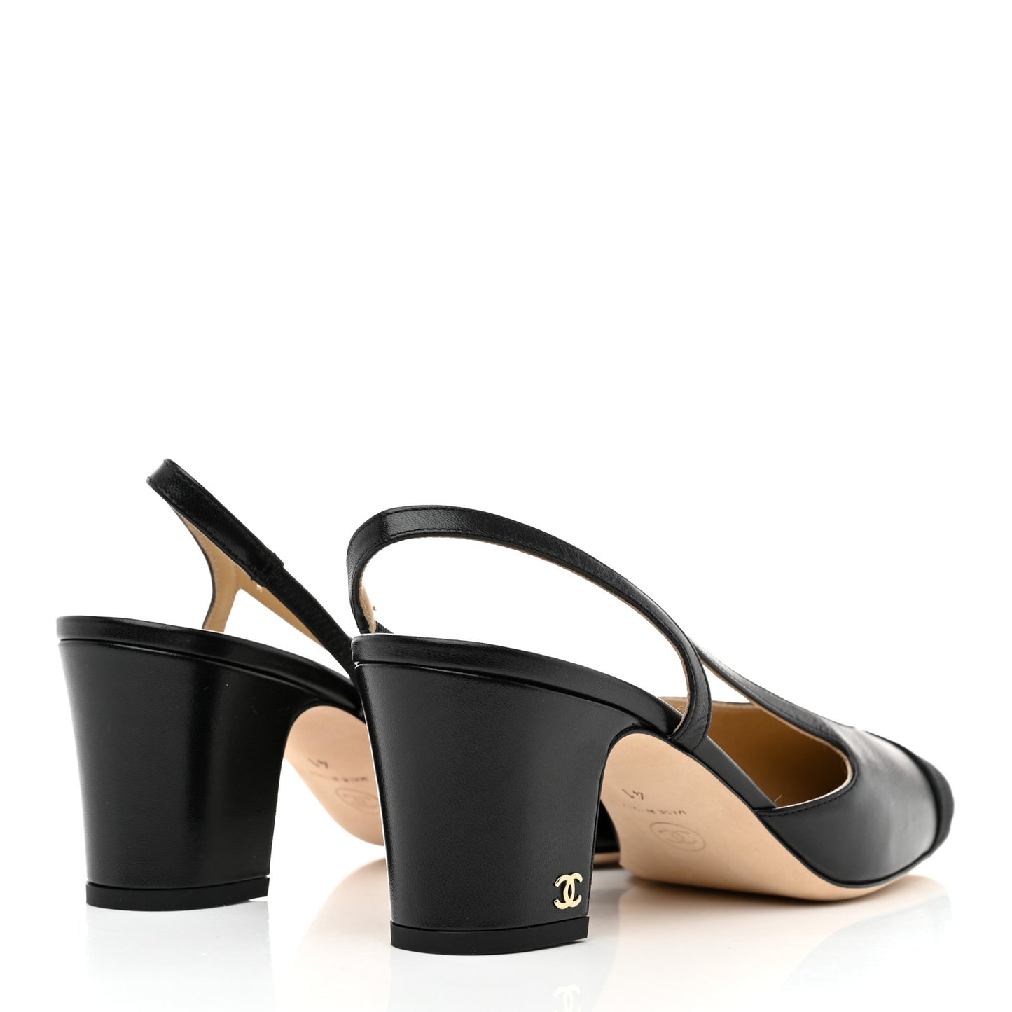 Goatskin Grosgrain Cap Toe CC Slingback Sandals 41 Black