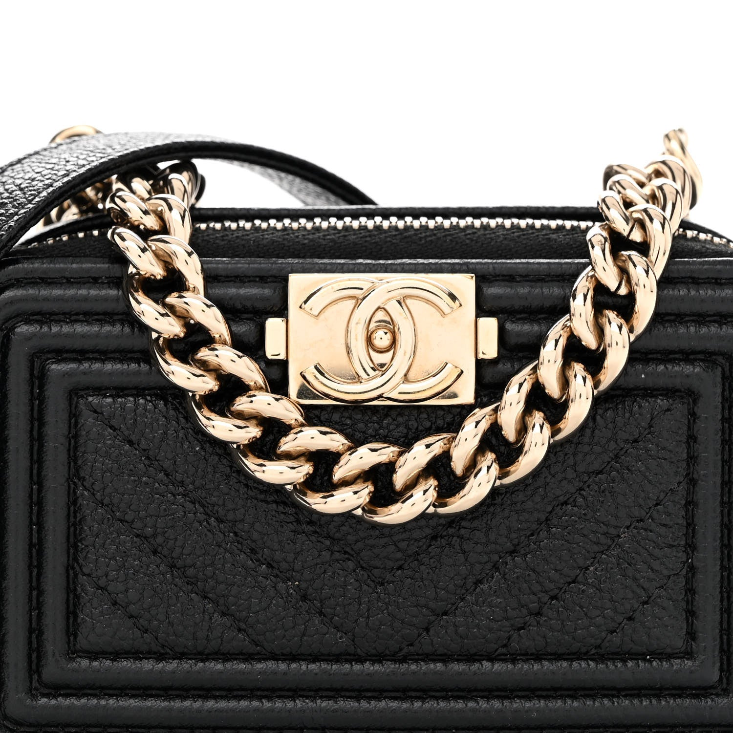 Chanel Caviar Chevron Quilted Mini Boy Clutch With Chain Black 8 of 11