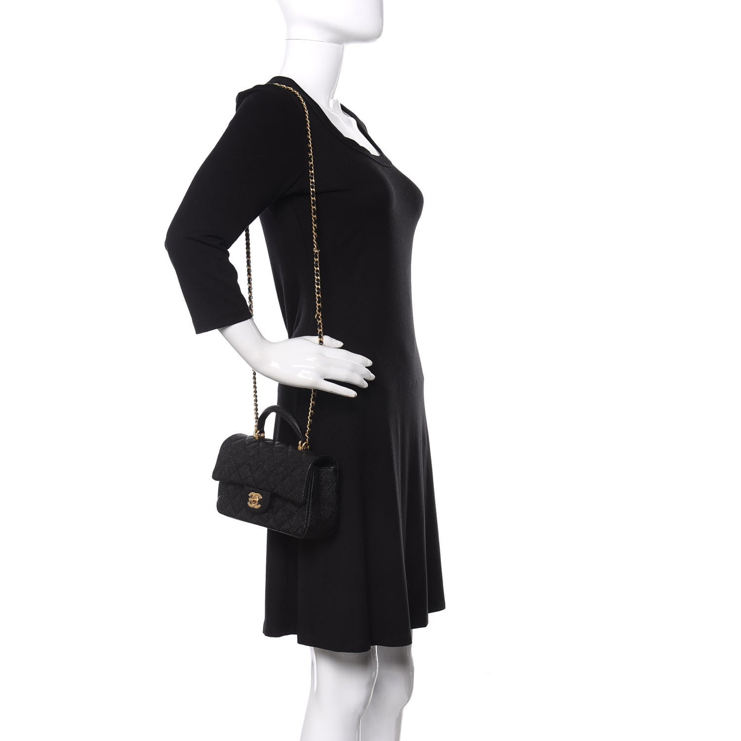 Caviar Quilted Mini Top Handle Rectangular Flap Black