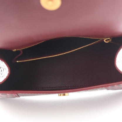 Balenciaga Shiny Calfskin Crocodile Embossed Small Hourglass Top Handle Bag Dark Red 4 of 8