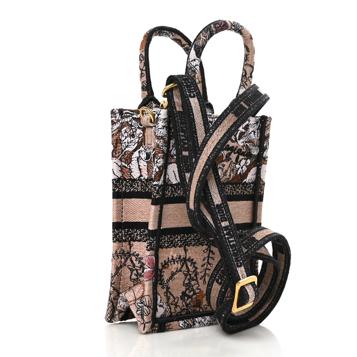 Canvas Jardin Magique Embroidered Mini Book Tote Phone Bag Powder Pink