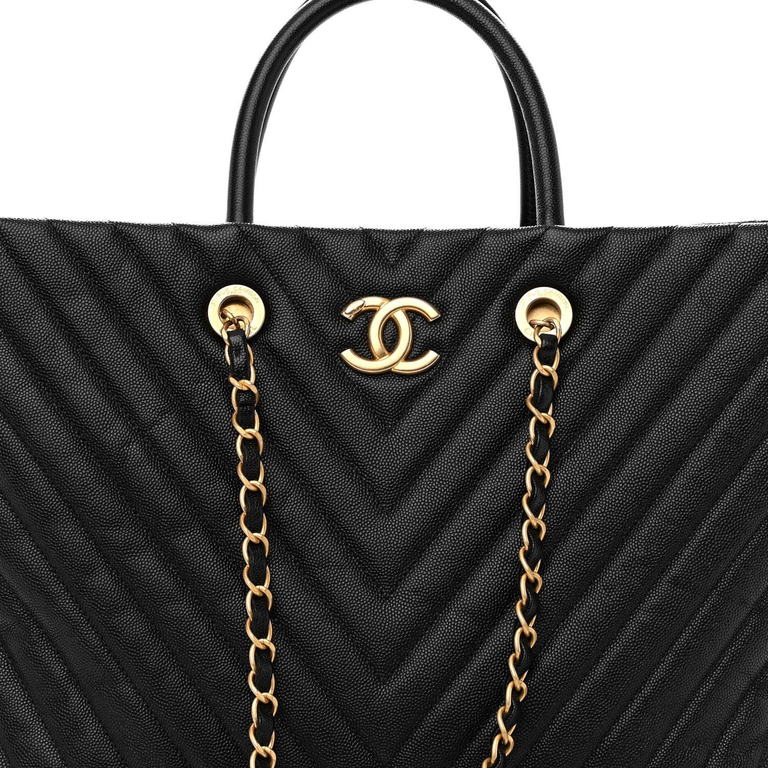 Chanel Caviar Chevron Quilted Coco Handle Shopping Tote Black 8 of 10