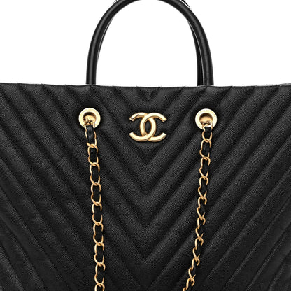 Chanel Caviar Chevron Quilted Coco Handle Shopping Tote Black 8 of 10