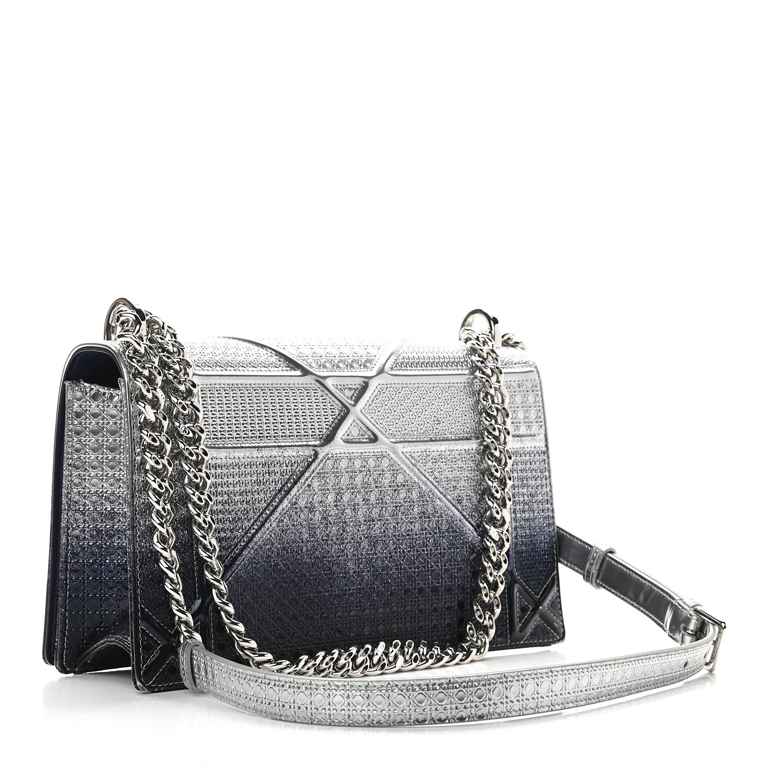 Christian Dior Metallic Patent Micro-Cannage Gradient Medium Diorama Flap Bag Silver Blue 3 of 11