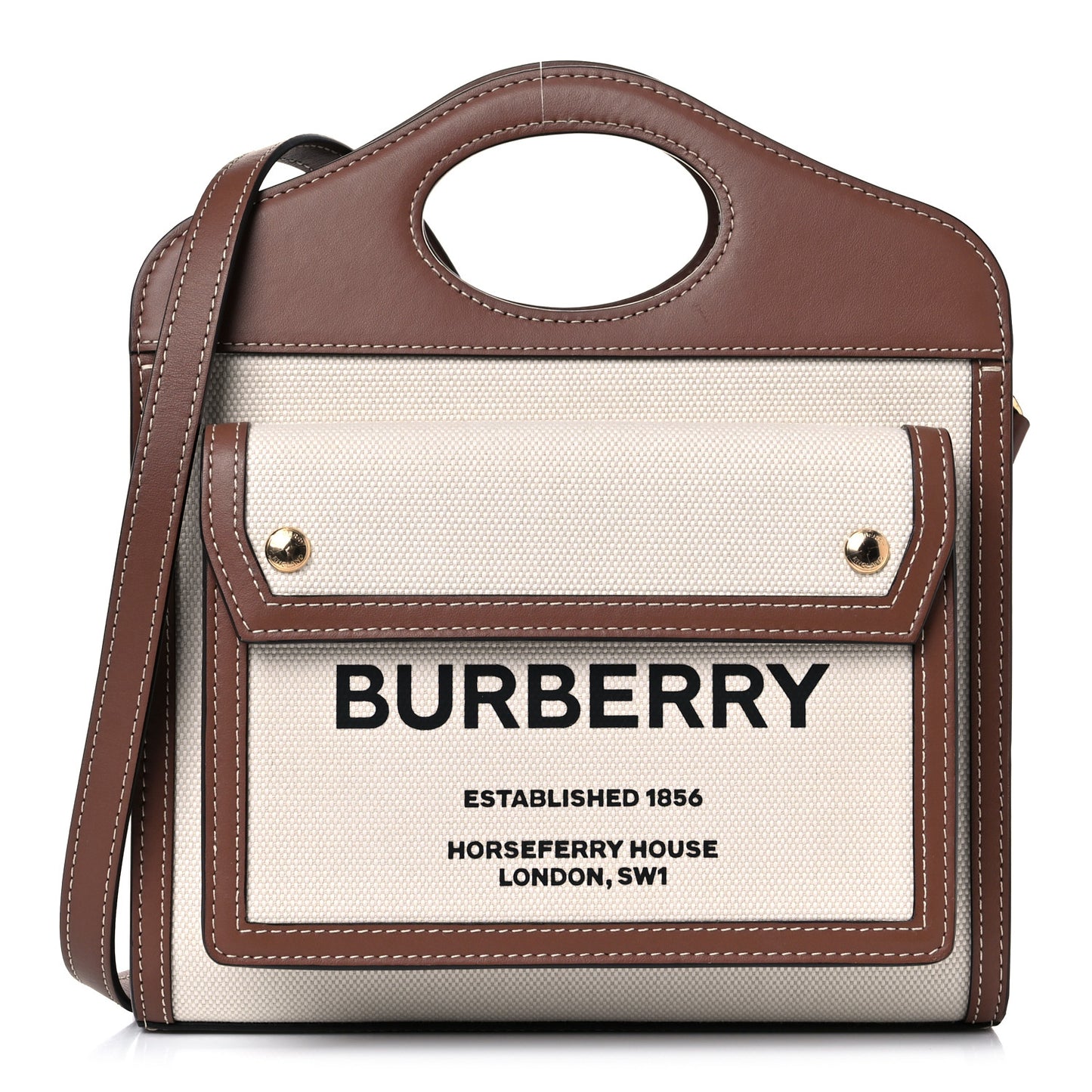 Canvas Smooth Calfskin Two Tone Mini Pocket Bag Natural Malt Brown