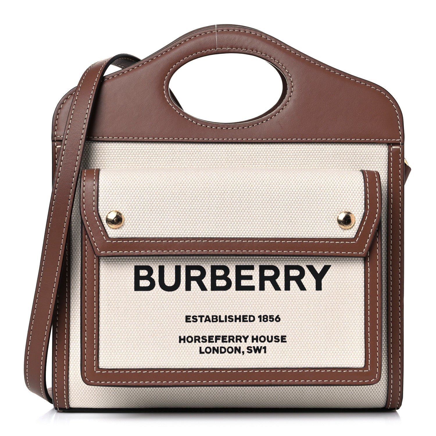 Burberry Canvas Smooth Calfskin Two Tone Mini Pocket Bag Natural Malt Brown 1 of 13