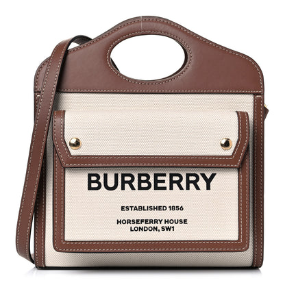 Burberry Canvas Smooth Calfskin Two Tone Mini Pocket Bag Natural Malt Brown 1 of 13
