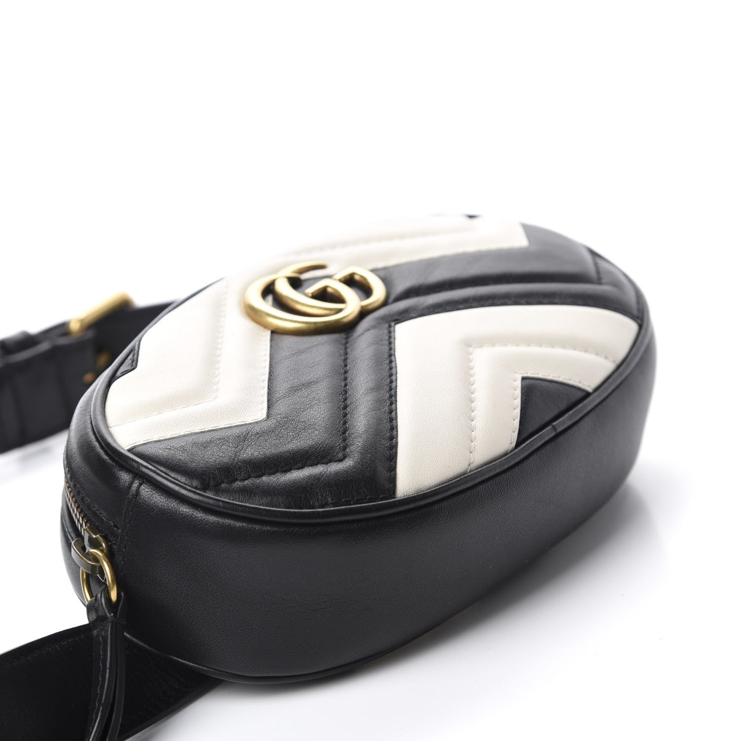 Gucci Calfskin Matelasse GG Marmont Belt Bag 85 34 Black White 4 of 10