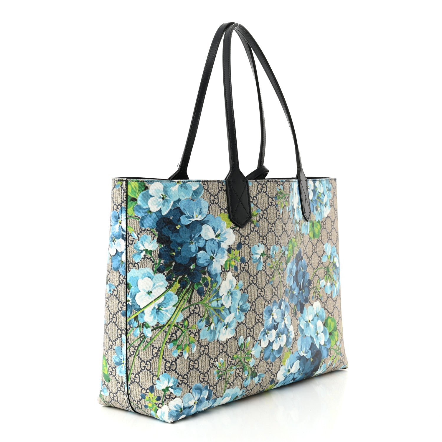 Gucci GG Supreme Monogram Blooms Medium Reversible Tote Beige Blue Navy 4 of 18