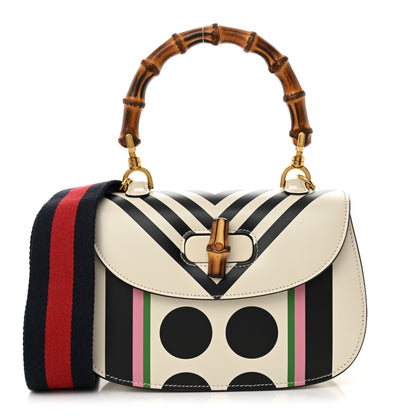 Gucci Calfskin Web Geometric Print Small Bamboo 1947 Top Handle Bag White Multi 1 of 11