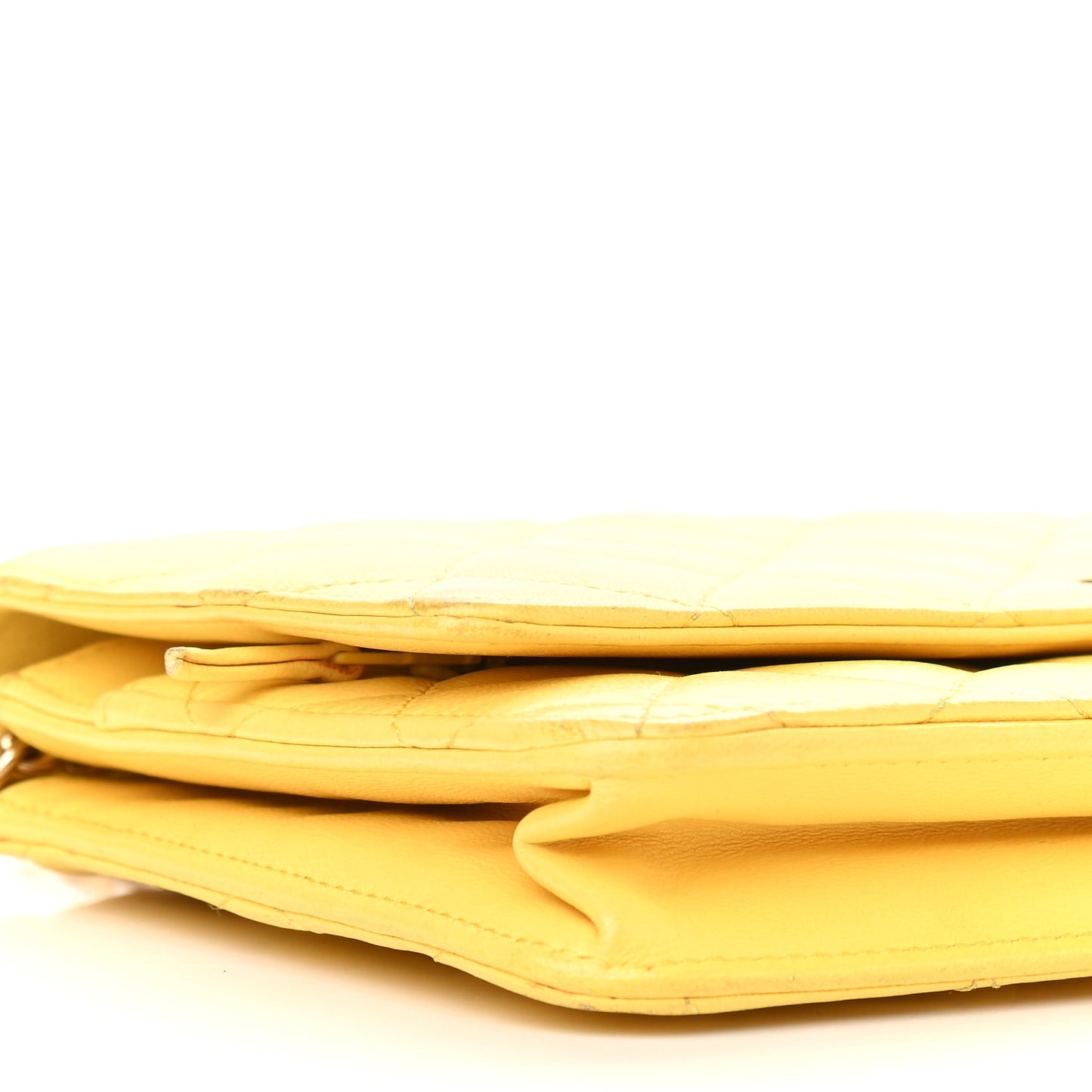 Lambskin Quilted Wallet on Chain WOC Yellow