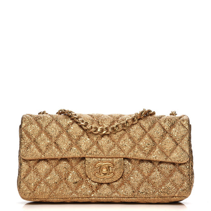 Chanel Metallic Crackled Calfskin Quilted East West Flap Dark Gold 1 of 8