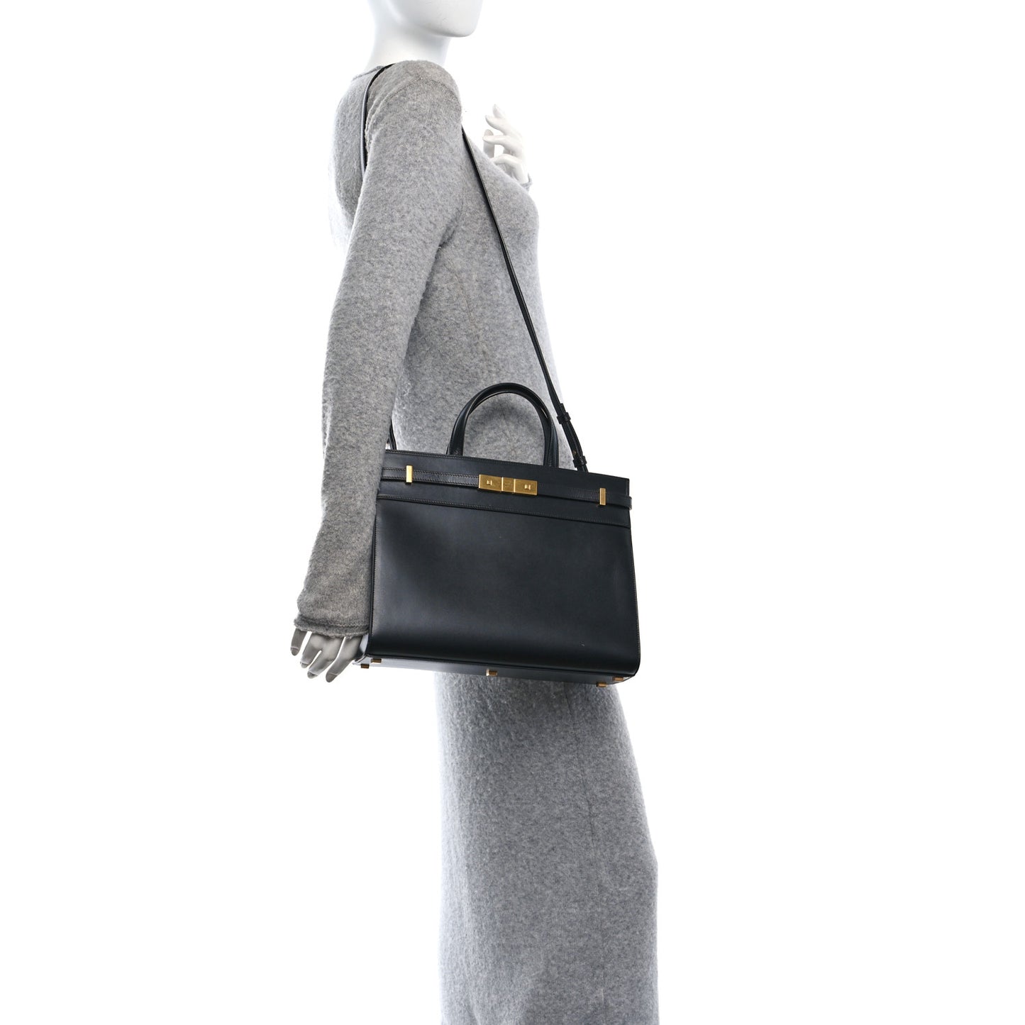 Calfskin Small Manhattan Shopper Tote Black