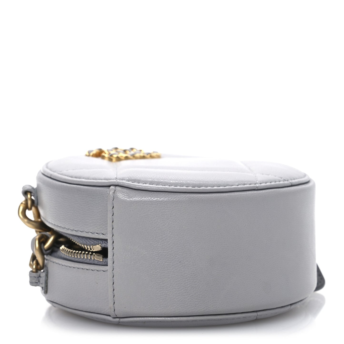 Lambskin Quilted Chanel 19 Round Clutch With Chain Grey