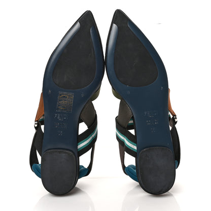 Fendi Technical Mesh Canvas Colibri Slingback Ballerina Flats 35 Black Verde Military 5 of 8