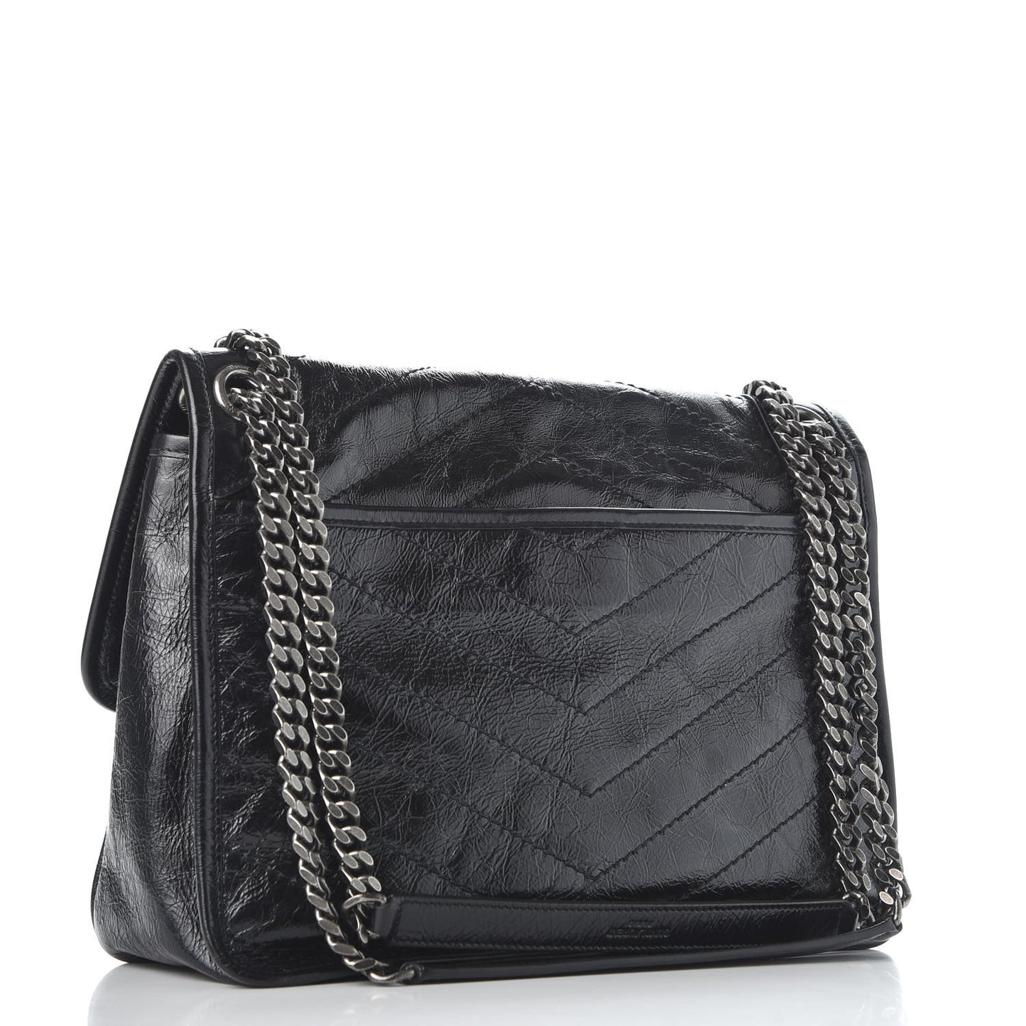 Crinkled Calfskin Matelasse Monogram Medium Niki Chain Satchel Black
