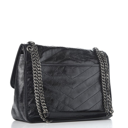 Saint Laurent Crinkled Calfskin Matelasse Monogram Medium Niki Chain Satchel Black 2 of 11