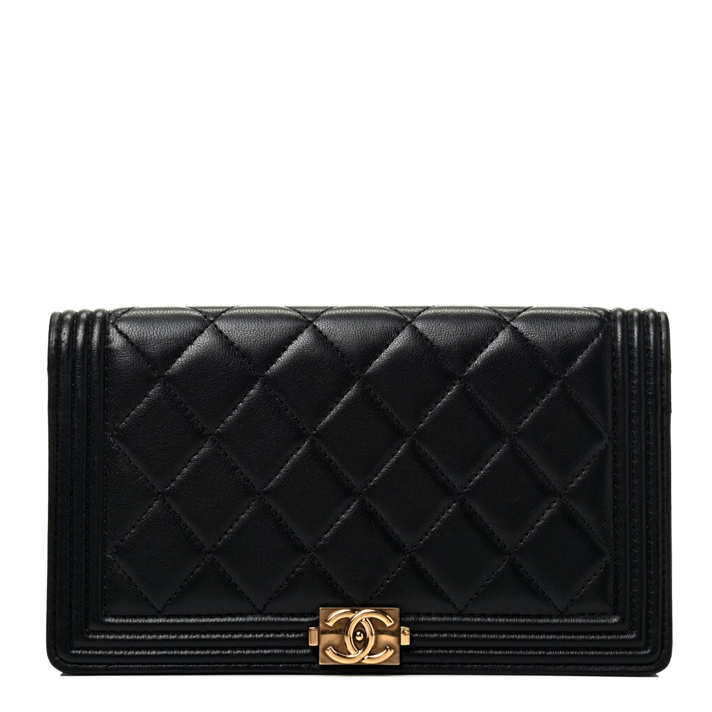 Lambskin Quilted Boy Yen Wallet Black