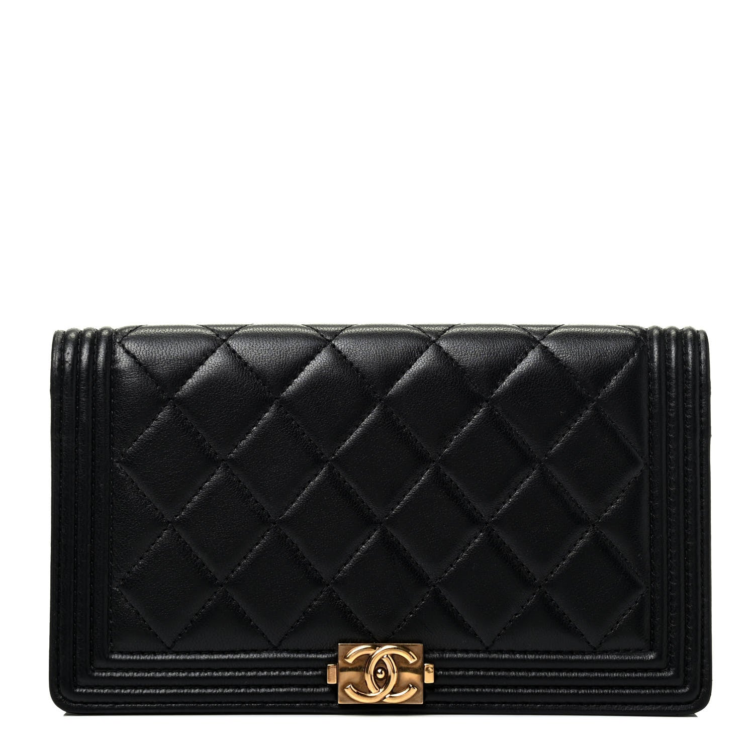 Chanel Lambskin Quilted Boy Yen Wallet Black 1 of 7