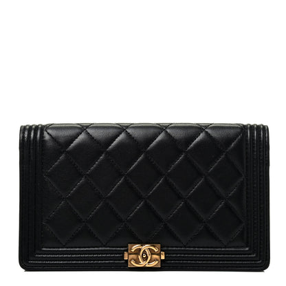 Chanel Lambskin Quilted Boy Yen Wallet Black 1 of 7
