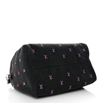 Louis Vuitton LV Blason Denim Calfskin Speedy Bandouliere 40 Black Gradient Orange 3 of 8