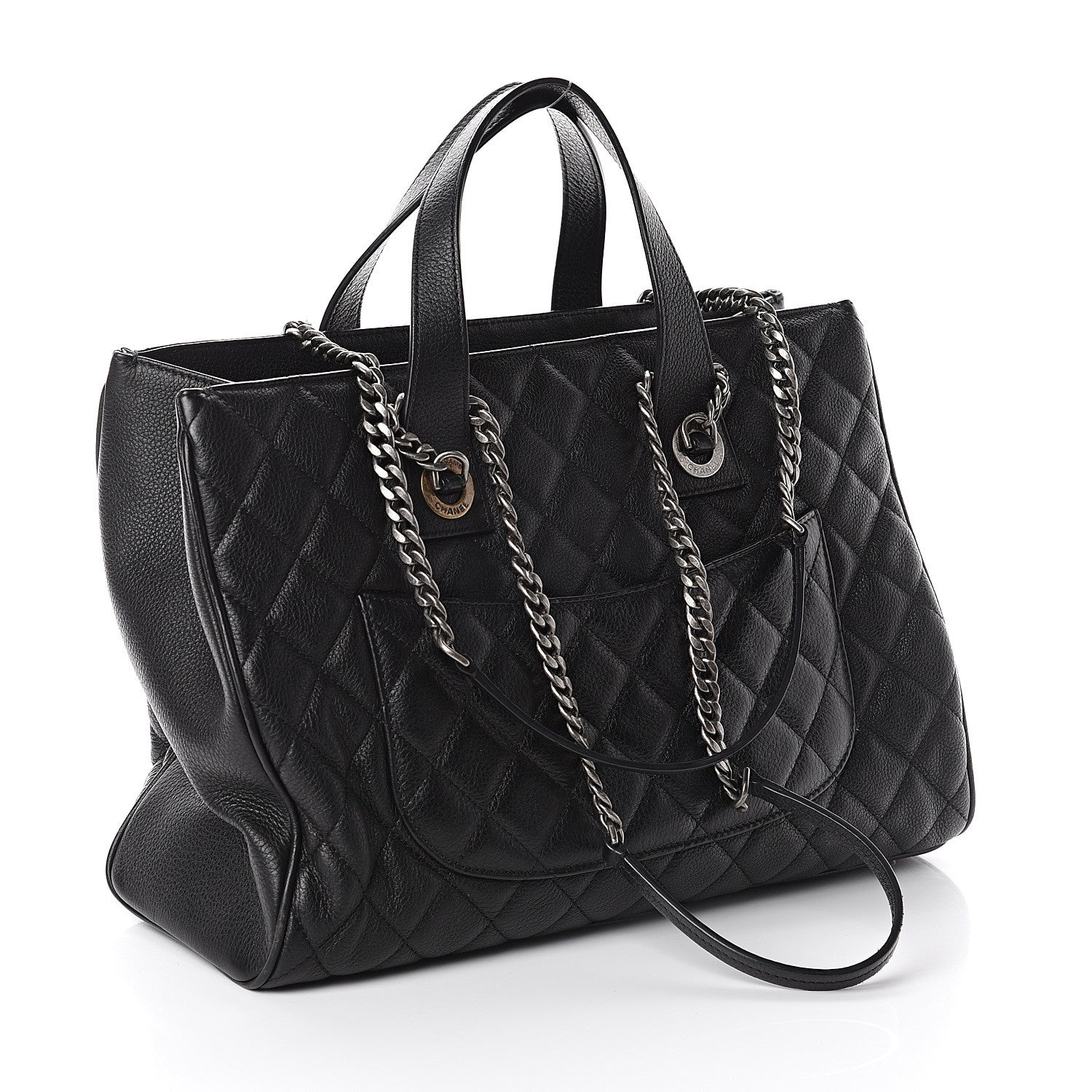 Chanel Grained Calfskin Quilted Large Casual Pocket Tote Black 2 of 9