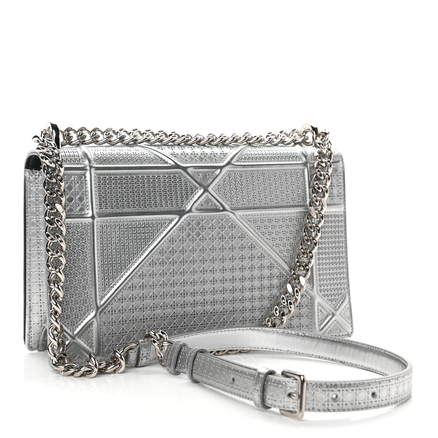 Metallic Patent Micro-Cannage Medium Diorama Flap Bag Silver
