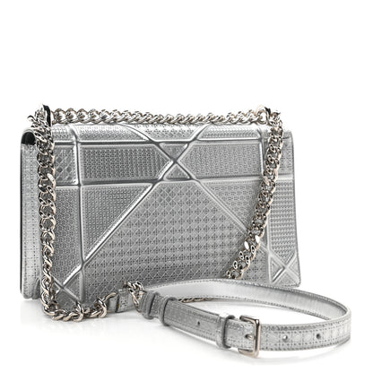 Christian Dior Metallic Patent Micro-Cannage Medium Diorama Flap Bag Silver 3 of 8