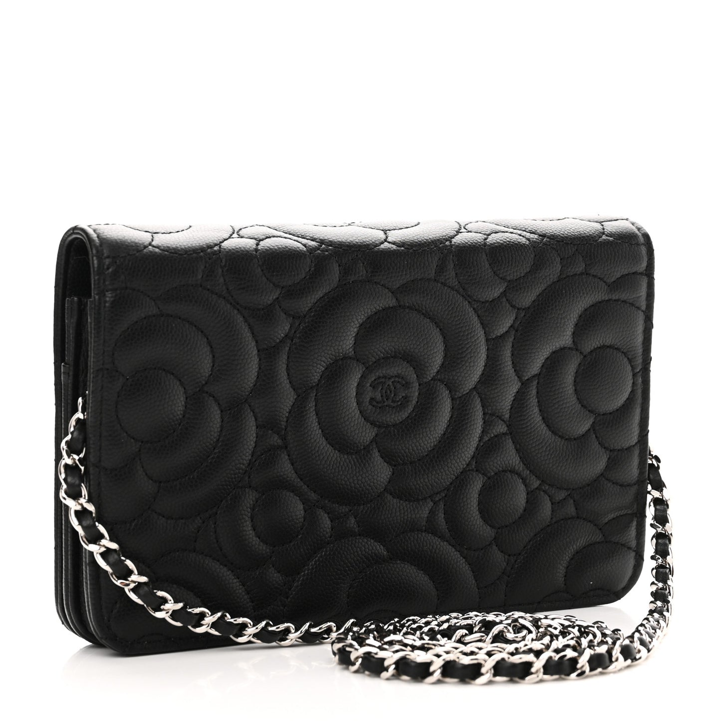 Caviar Camellia Embossed Wallet On Chain WOC Black