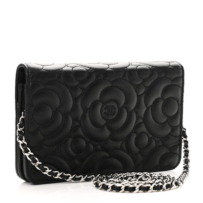 Chanel Caviar Camellia Embossed Wallet On Chain WOC Black 3 of 14