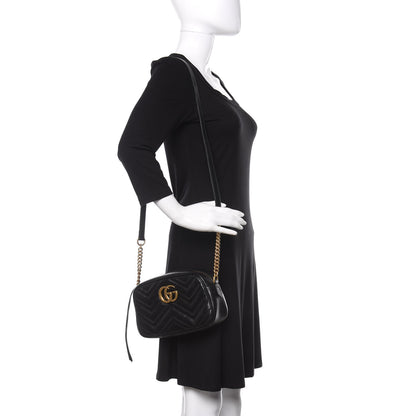 Gucci Calfskin Matelasse Small GG Marmont Chain Shoulder Bag Black 2 of 11