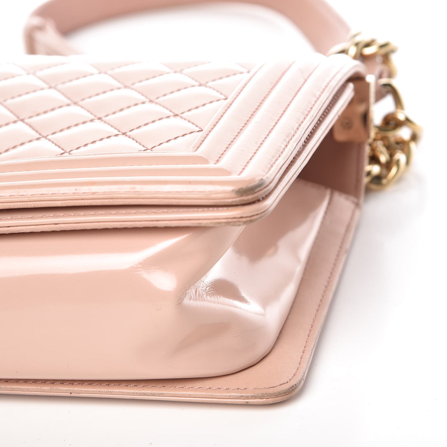 Patent Calfskin Quilted Medium Boy Flap Light Pink