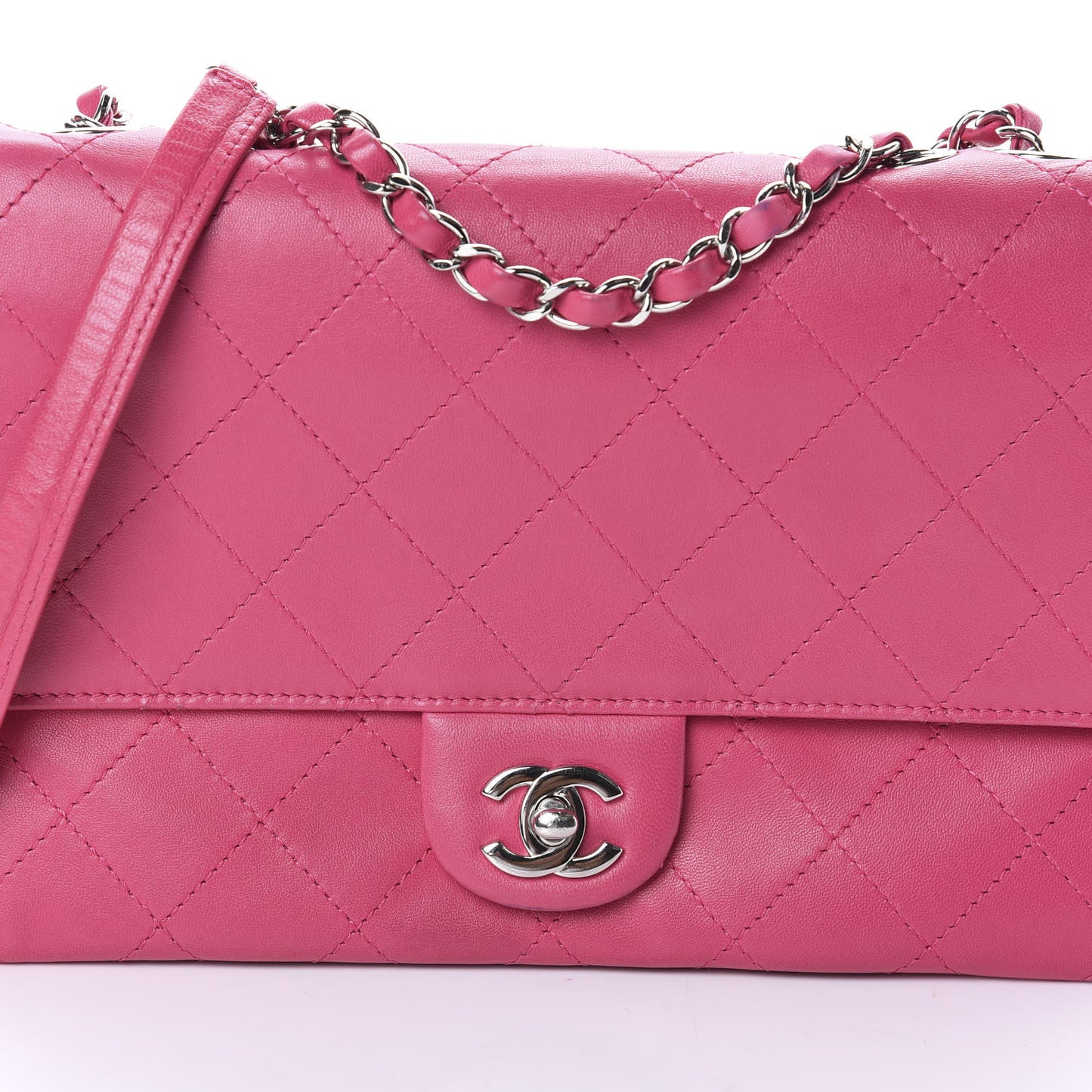 Calfskin Stitched Double Flap Bag Pink