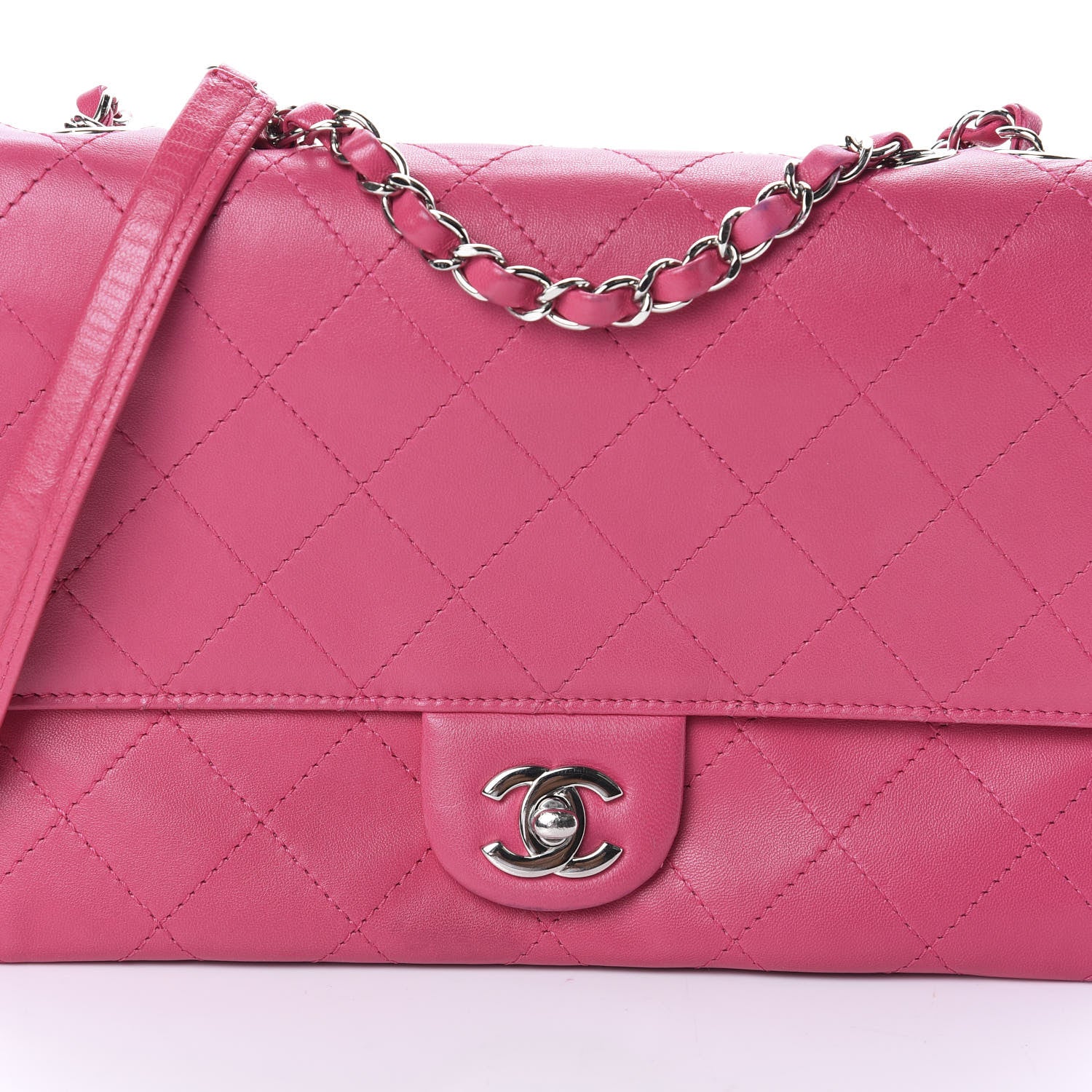 Chanel Calfskin Stitched Double Flap Bag Pink 8 of 10