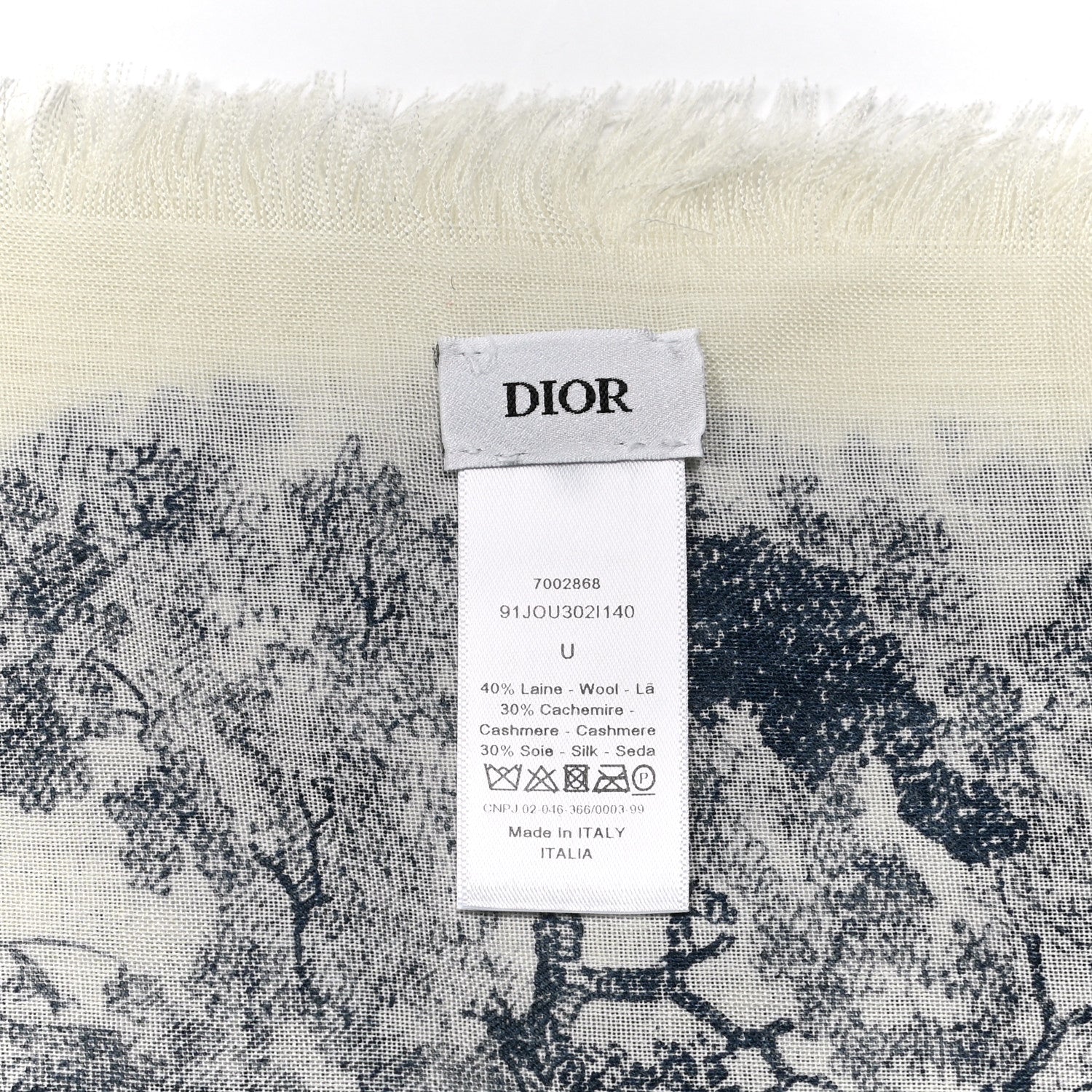Christian Dior Wool Cashmere Silk Toile De Jouy Stole Blue 3 of 4