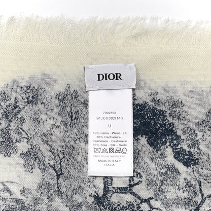 Christian Dior Wool Cashmere Silk Toile De Jouy Stole Blue 3 of 4